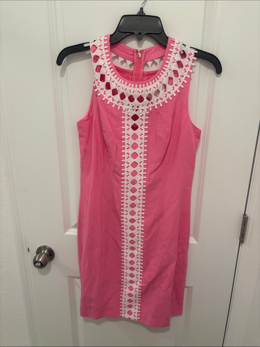 Sleeveless Pink Dress with White Lace Trim